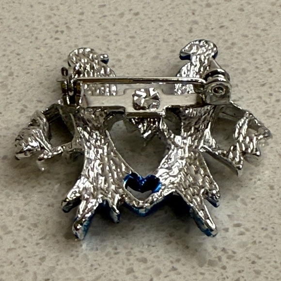 Vintage Blue Lovebirds Brooch Pin Silver Tone Enamel - Picture 5 of 7